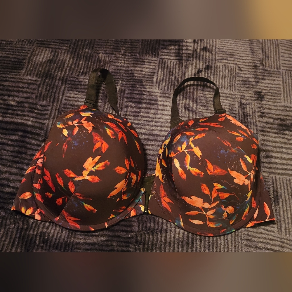 Torrid Orange and Black Floral Bra with Underwire Support